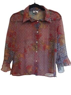 NICOLA Sheer Floral Button-Down Blouse / Blouse Nicola Design Floral 💖